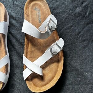Eastland White Double-Buckle Cross Strap Sandals